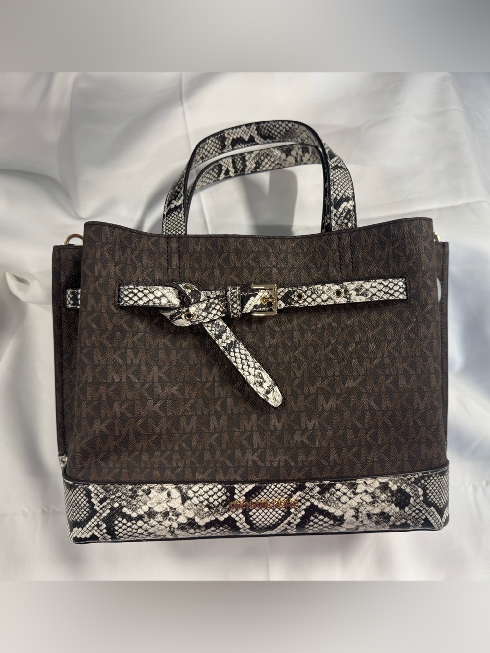 Michael Kors Emilia Large Satchel – New w/ Tags – Brown Signature / Snake Print - Picture 2 of 10